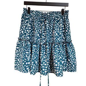 Womens Teal & White Polka Dot Ruffle Skirt Size L